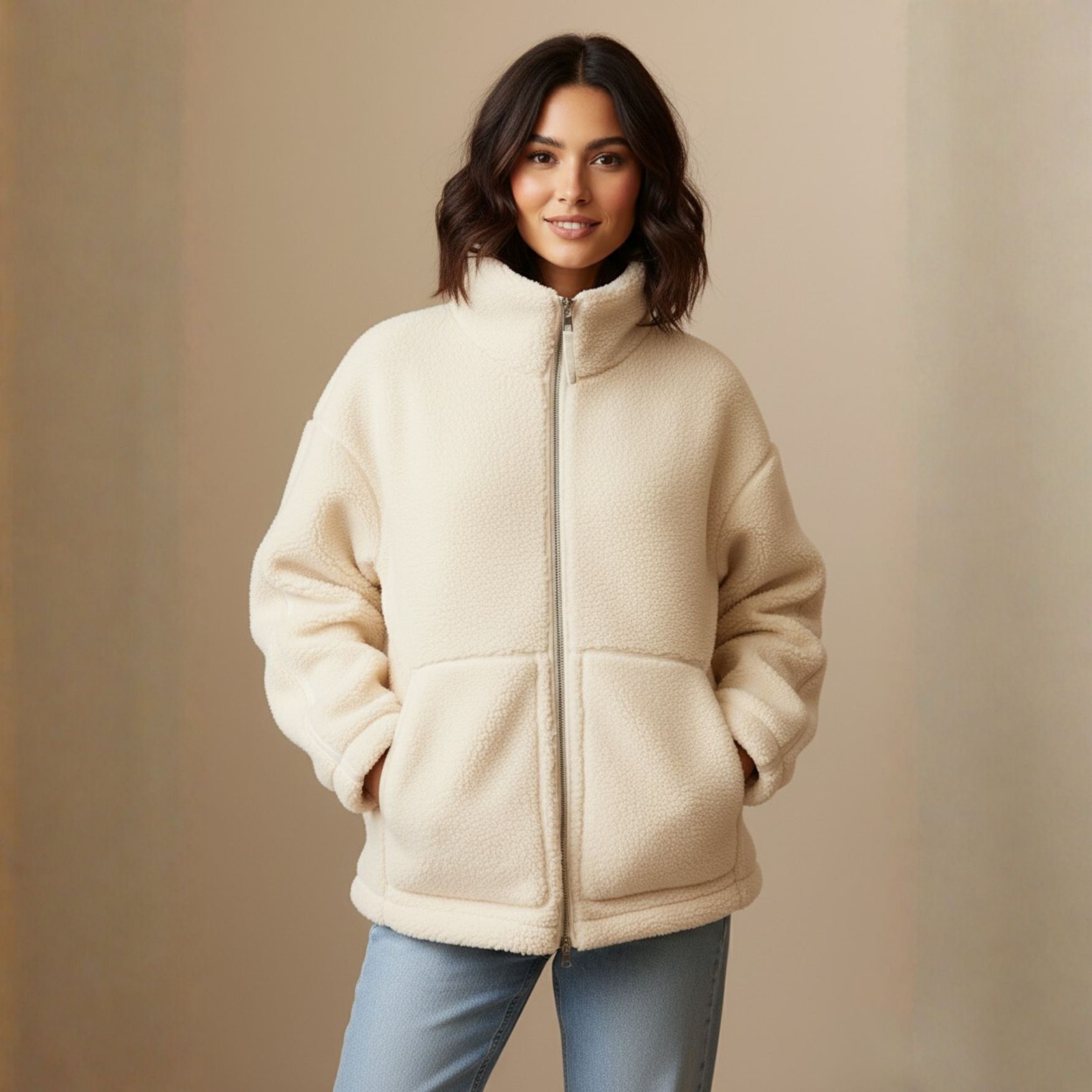 Women's Loose Alpaca Zipper Jacket