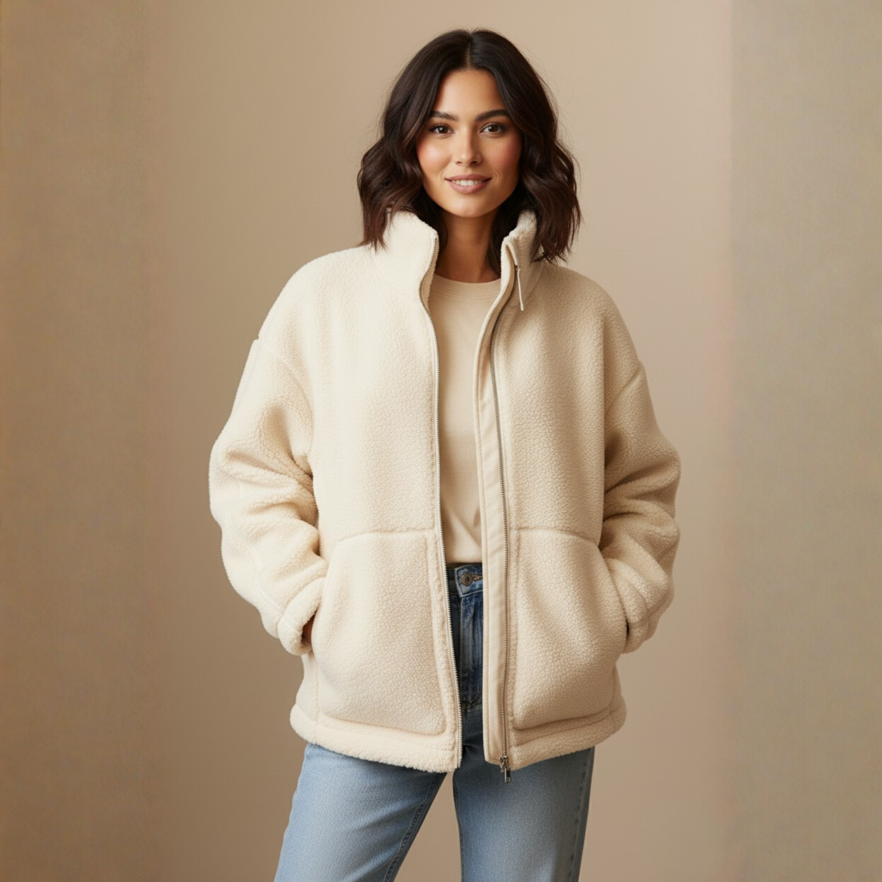 Women's Loose Alpaca Zipper Jacket