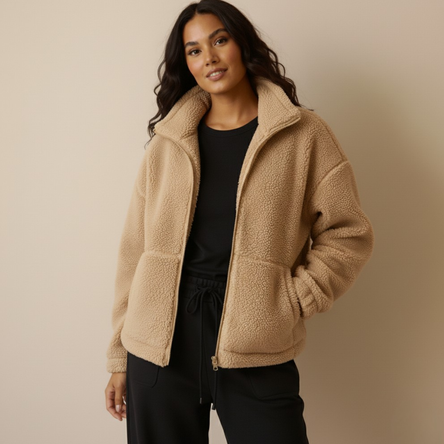 Women's Loose Alpaca Zipper Jacket