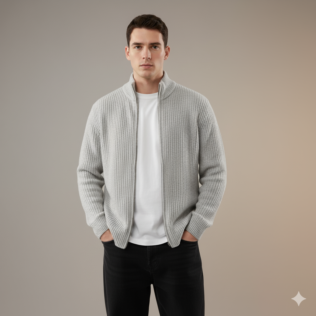 Men’s Winter Twist Knit Half Turtleneck Cardigan