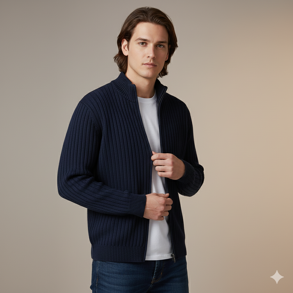 Men’s Winter Twist Knit Half Turtleneck Cardigan