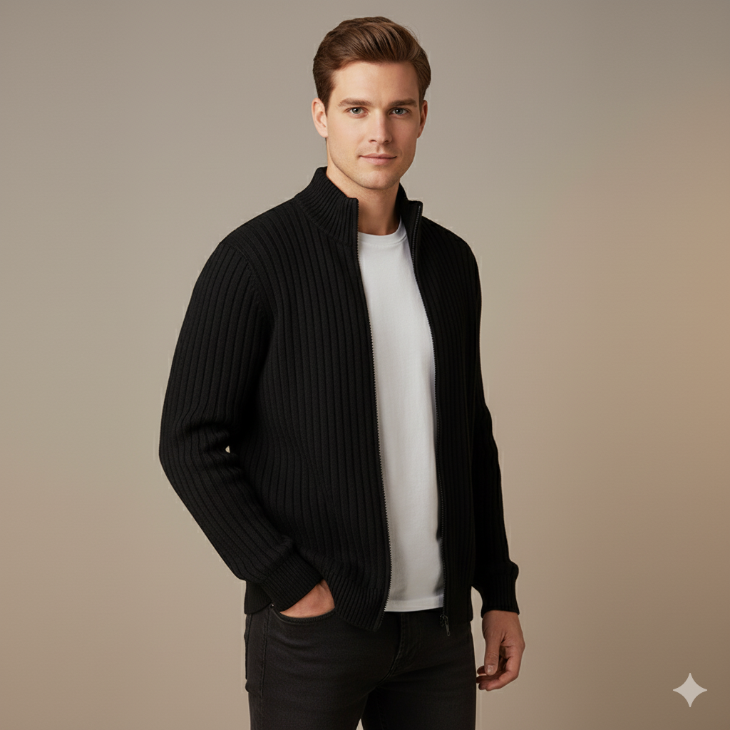 Men’s Winter Twist Knit Half Turtleneck Cardigan