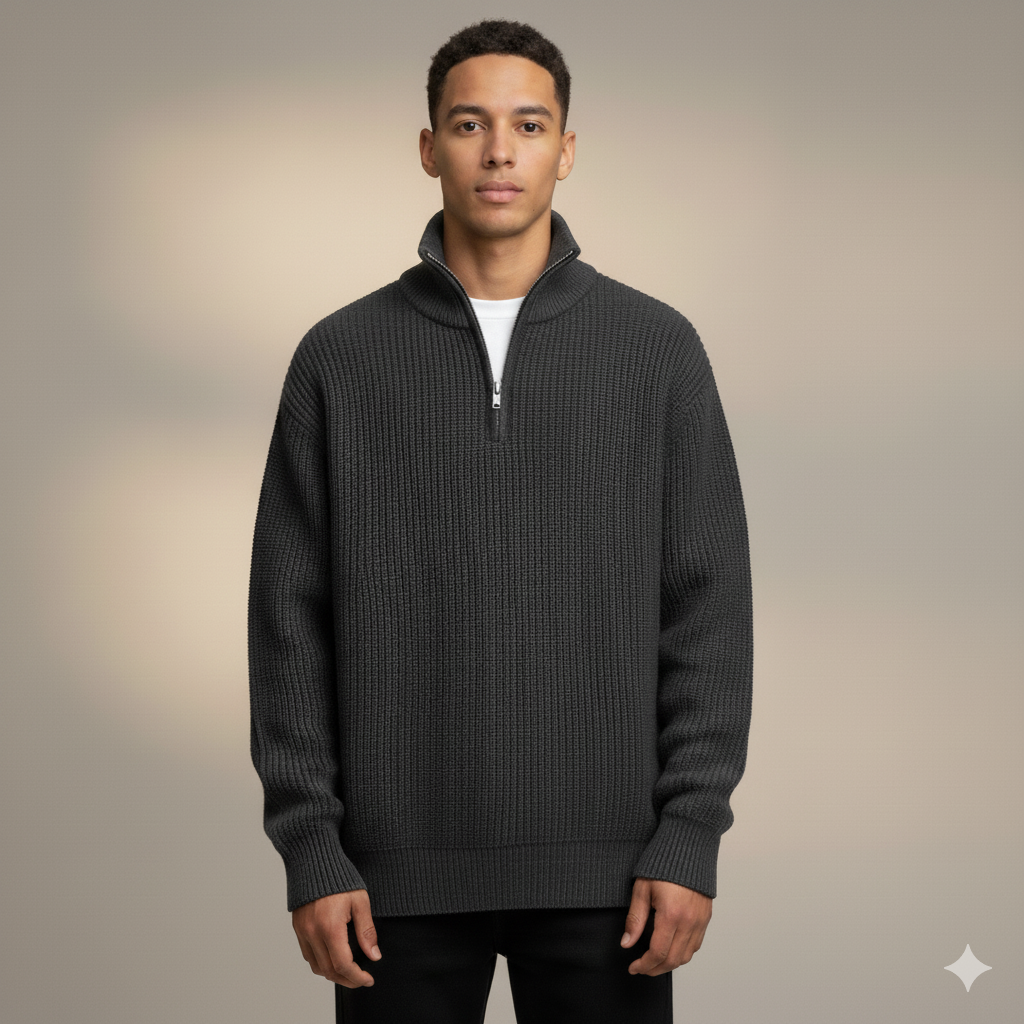 Men’s Half-Zip Ribbed Knit Pullover Sweater