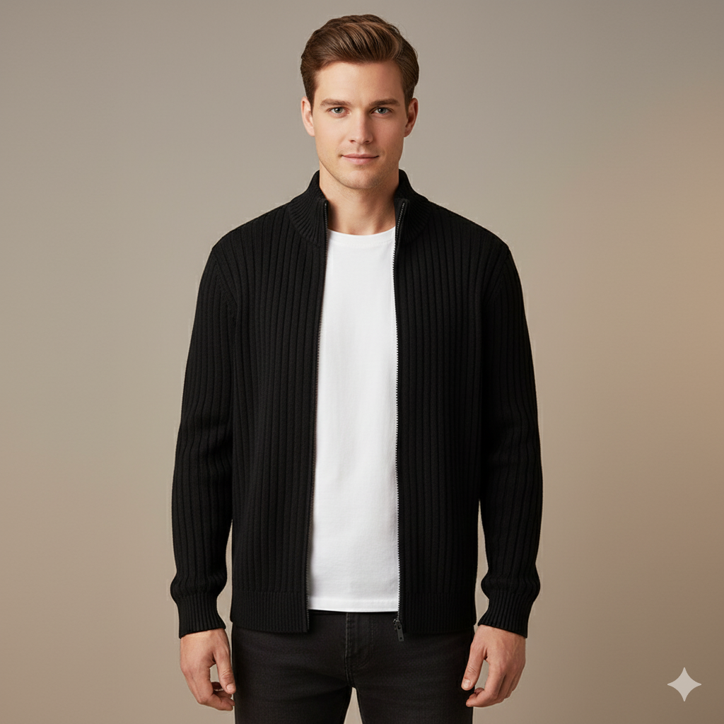 Men’s Winter Twist Knit Half Turtleneck Cardigan