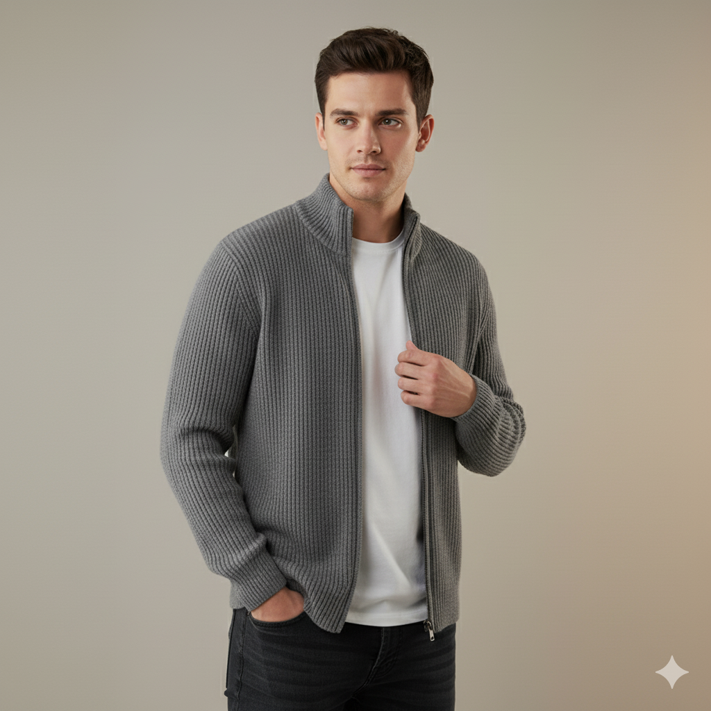 Men’s Winter Twist Knit Half Turtleneck Cardigan