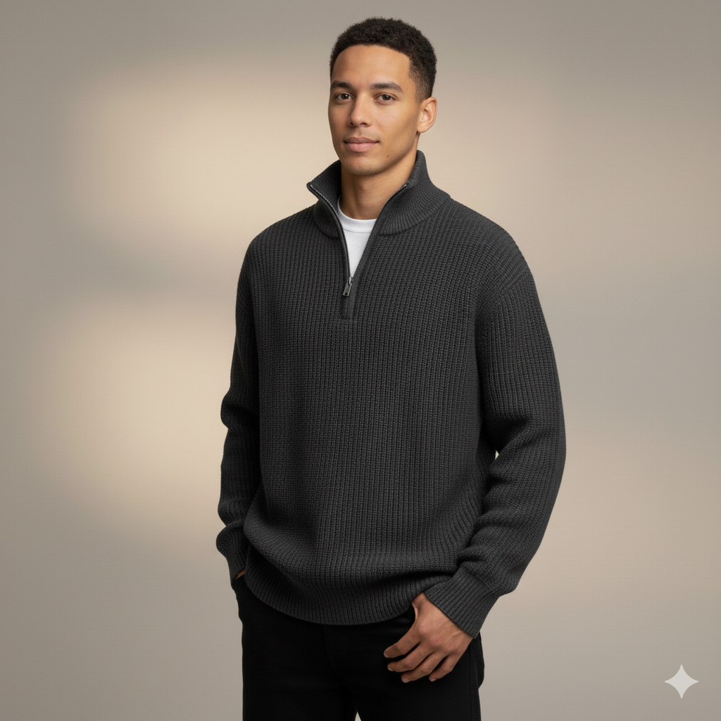 Men’s Half-Zip Ribbed Knit Pullover Sweater