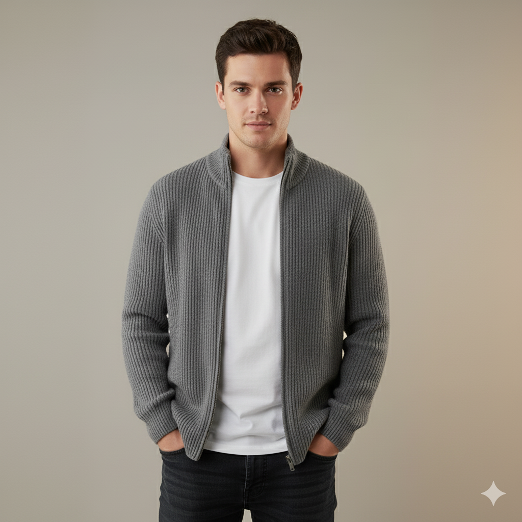Men’s Winter Twist Knit Half Turtleneck Cardigan