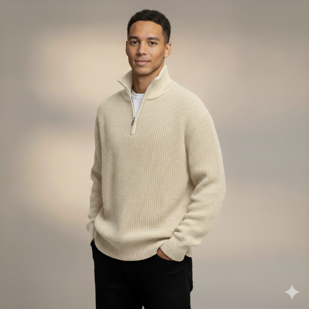 Men’s Half-Zip Ribbed Knit Pullover Sweater