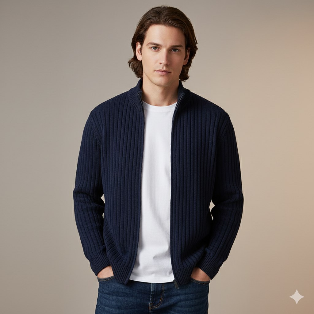 Men’s Winter Twist Knit Half Turtleneck Cardigan
