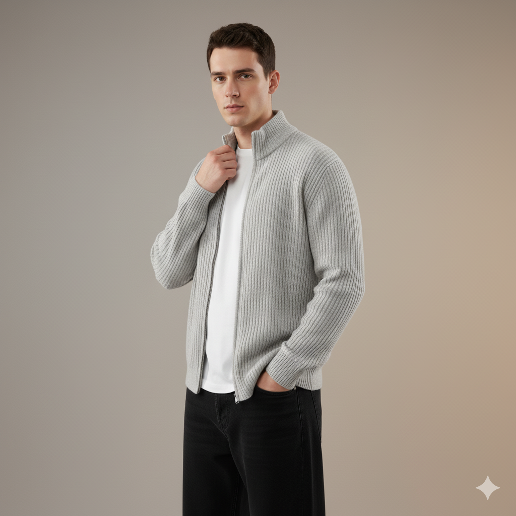 Men’s Winter Twist Knit Half Turtleneck Cardigan