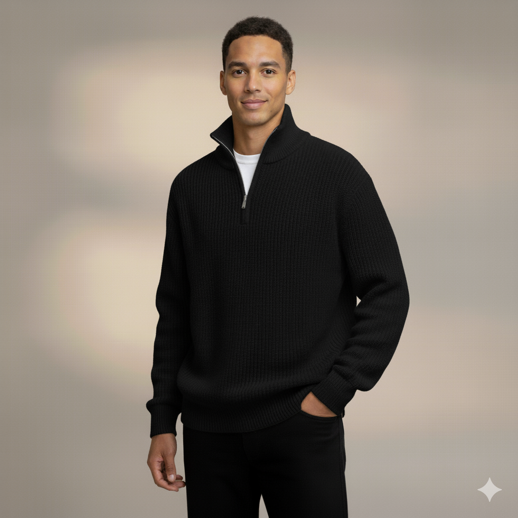 Men’s Half-Zip Ribbed Knit Pullover Sweater