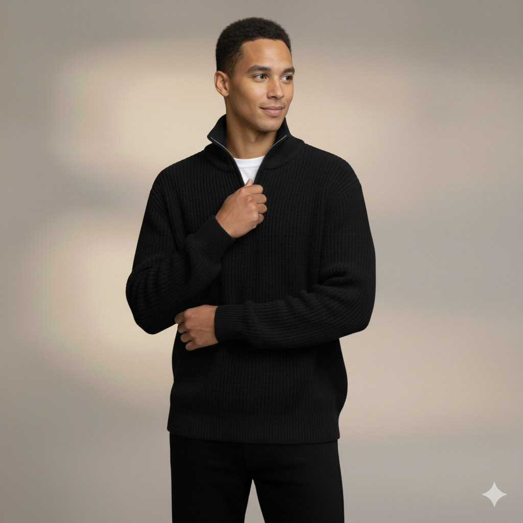 Men’s Half-Zip Ribbed Knit Pullover Sweater