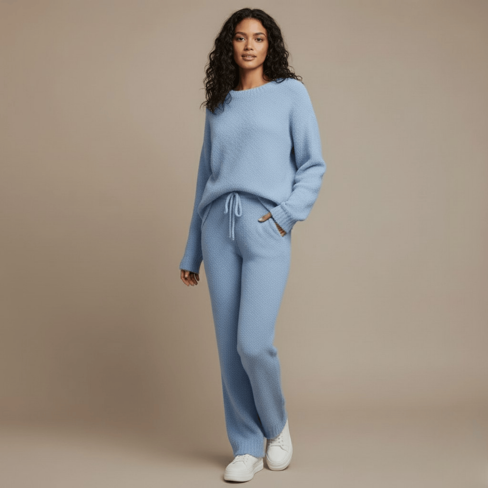 Cozy 2-Piece Loungewear Set – Soft Knit Sweater & Pants for Women